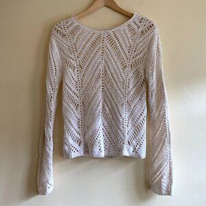Cream Crochet Long Sleeve Top Women's Medium Edgy Grunge